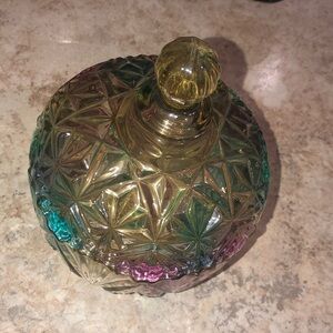 Iridescent Glass Jar with Lid
